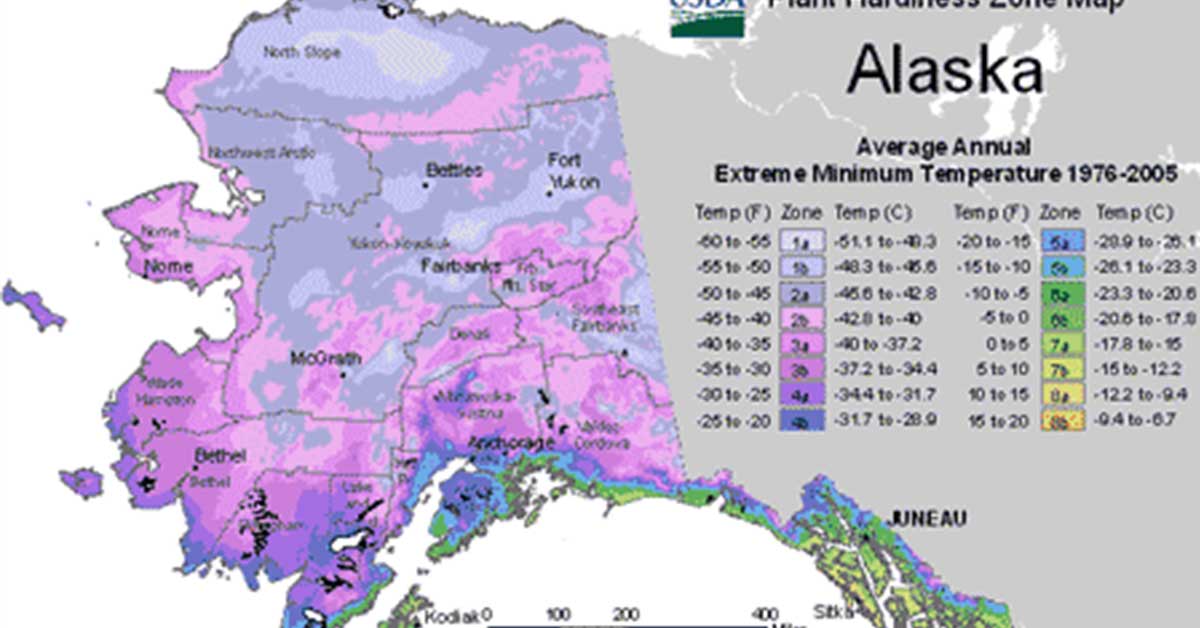 USDA Hardiness Zone Map for Alaska