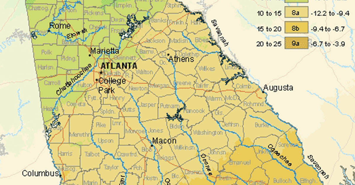 Georgia usda plant hardiness zone map