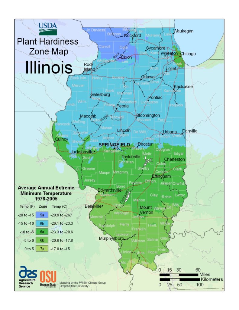 Illinois USDA hardiness zone map