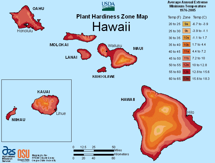 Hawaii hardiness zone map