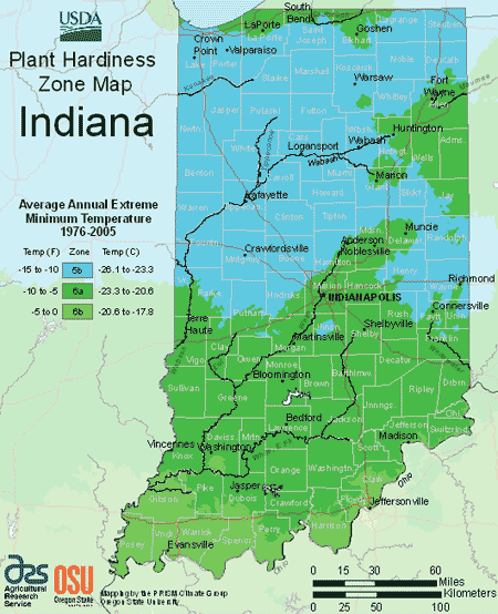 Indiana hardiness zone map